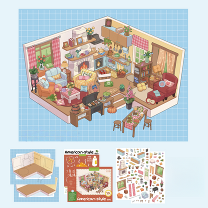 Cozy Town Corners 3D Sticker | 4 Cute Miniature Scenes