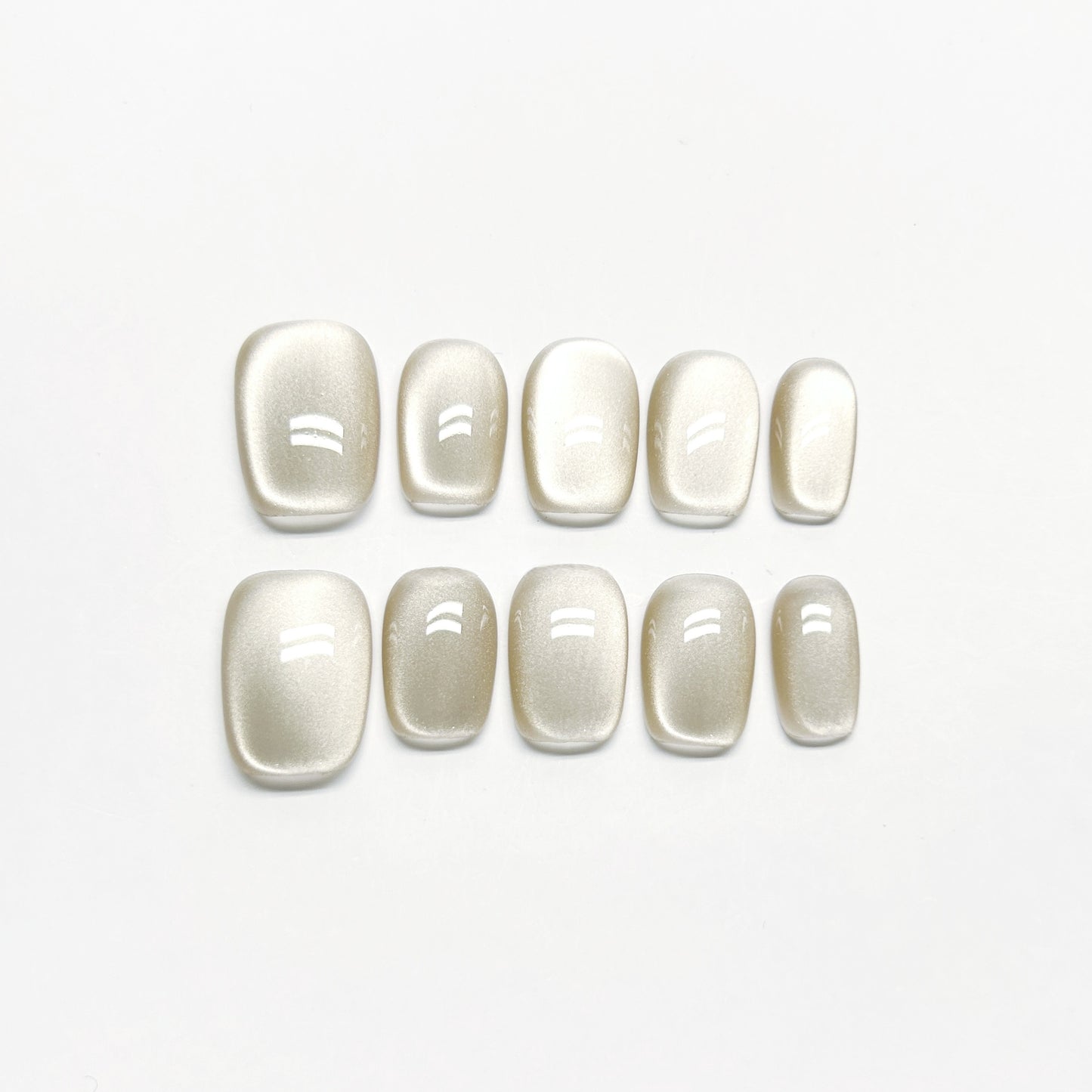 White Cat-Eye Solid Nails - Medium Square/Short Almond