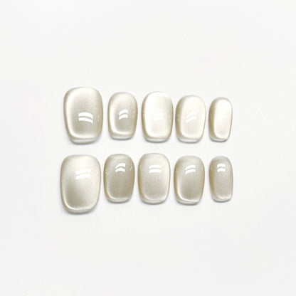White Cat-Eye Solid Nails - Medium Square/Short Almond