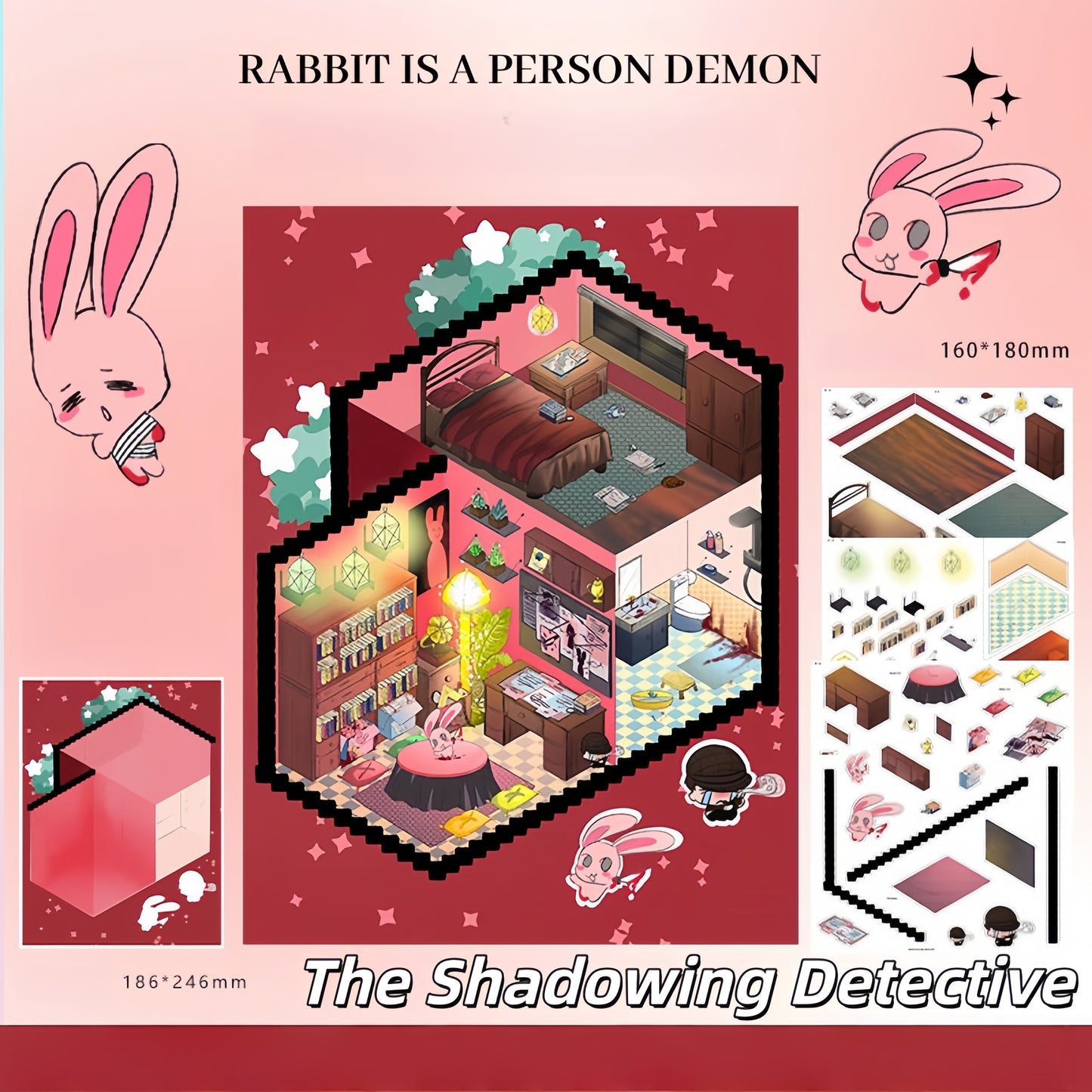 Rabbit is a Person Demon 3D Sticker | 3 Cute Miniature Scenes
