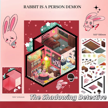 Rabbit is a Person Demon 3D Sticker | 3 Cute Miniature Scenes