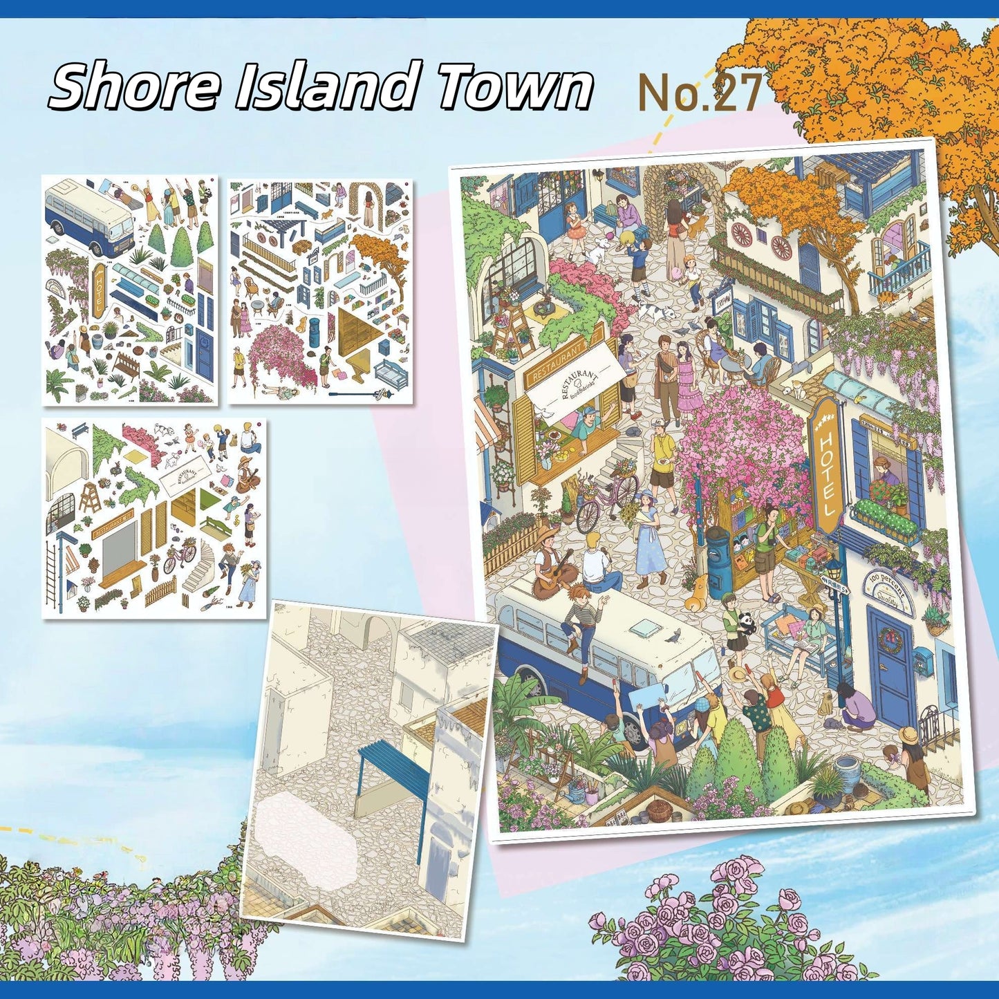 Four Towns 3D Sticker | 4 Cute Miniature Scenes
