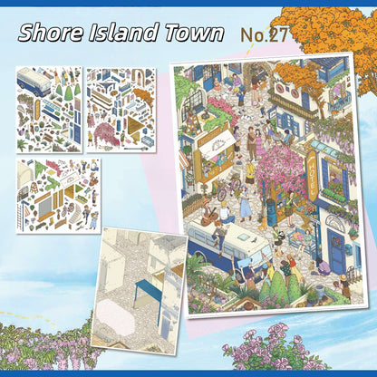 Four Towns 3D Sticker | 4 Cute Miniature Scenes