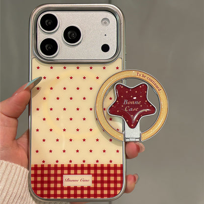 Red Checkered Star Magnetic Stand Acrylic Phone Case