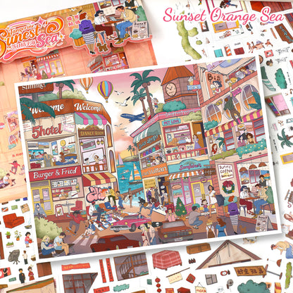 Evening Glow 3D Sticker | 2 Cute Miniature Scenes