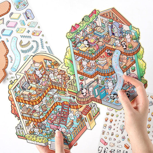 Four Seasons House 3D Sticker | 4 Cute Miniature Scenes