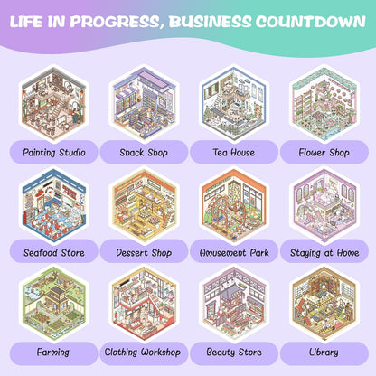 Tiny Animal Life 3D Sticker Material Book – Life in Progress (6 Scenes) | Business Countdown (6 Scenes)