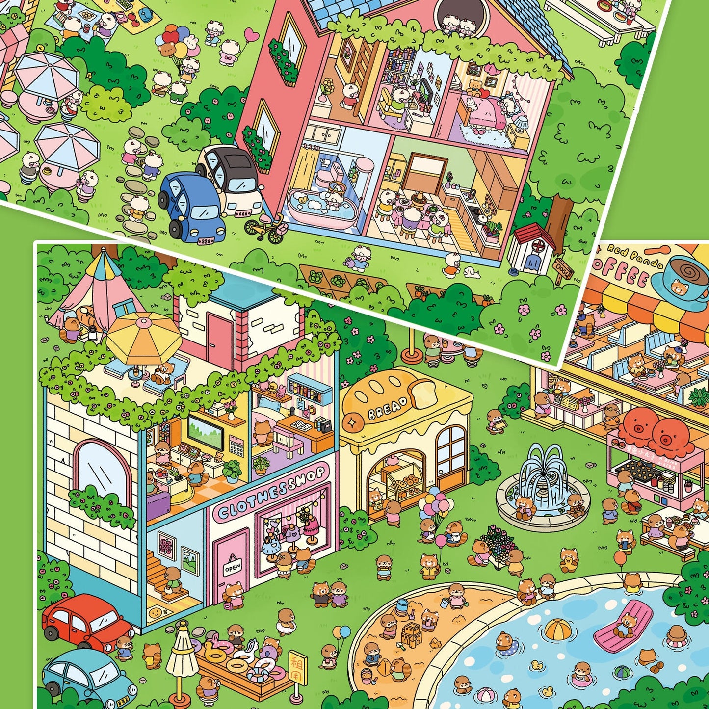 Cute Animal's Park 3D Sticker | 2 Cute Miniature Scenes