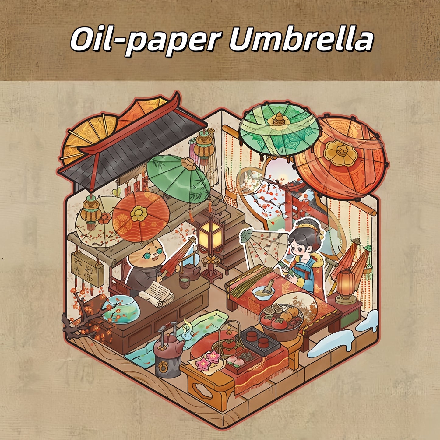 Intangible Cultural Heritage 3D Sticker | 4 Cute Miniature Scenes