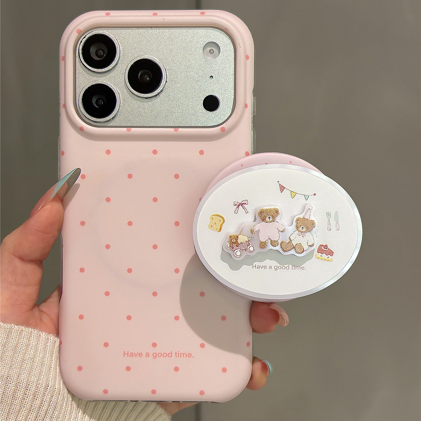 Polka Dot Dessert Bear Magnetic Stand Acrylic Phone Case