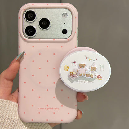 Polka Dot Dessert Bear Magnetic Stand Acrylic Phone Case