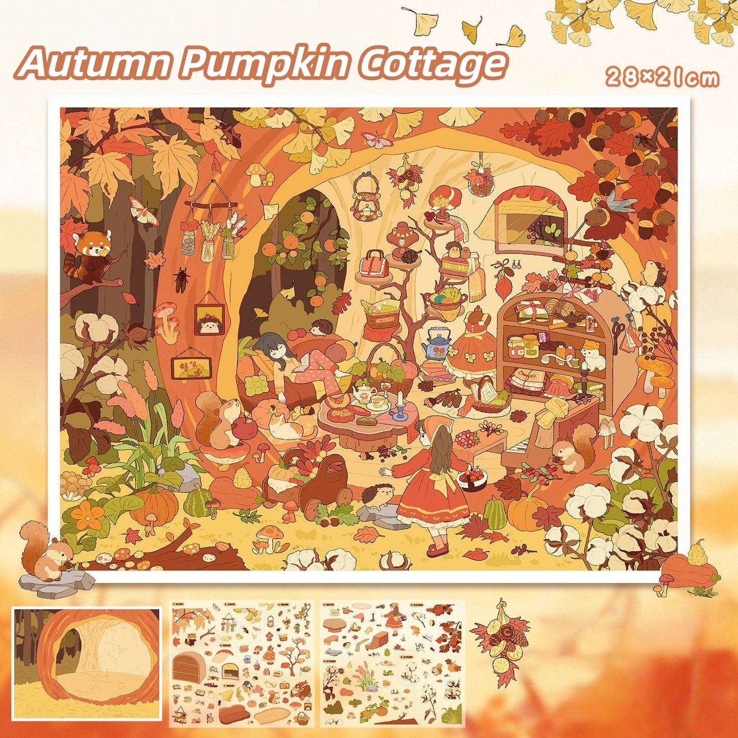 Four Season House 3D Sticker | 4 Cute Miniature Scenes