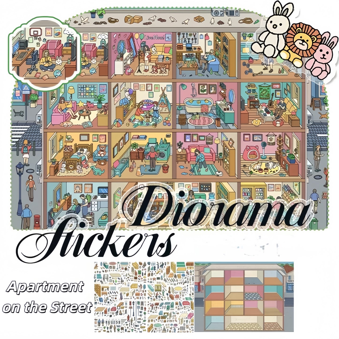 Street Daily 3D Sticker | 2 Cute Miniature Scenes