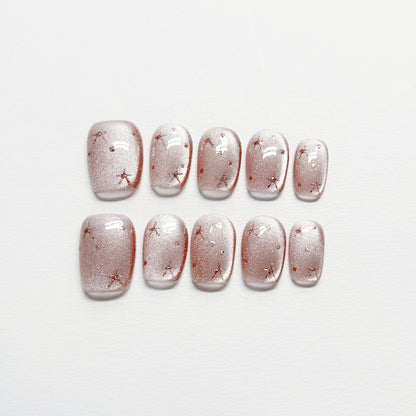 Pink Star Cat-eye Nail - Medium Square/Short Almond