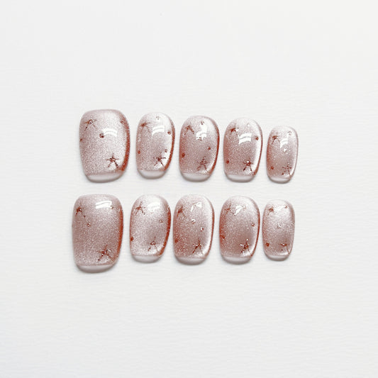 Pink Star Cat-eye Nail - Medium Square/Short Almond