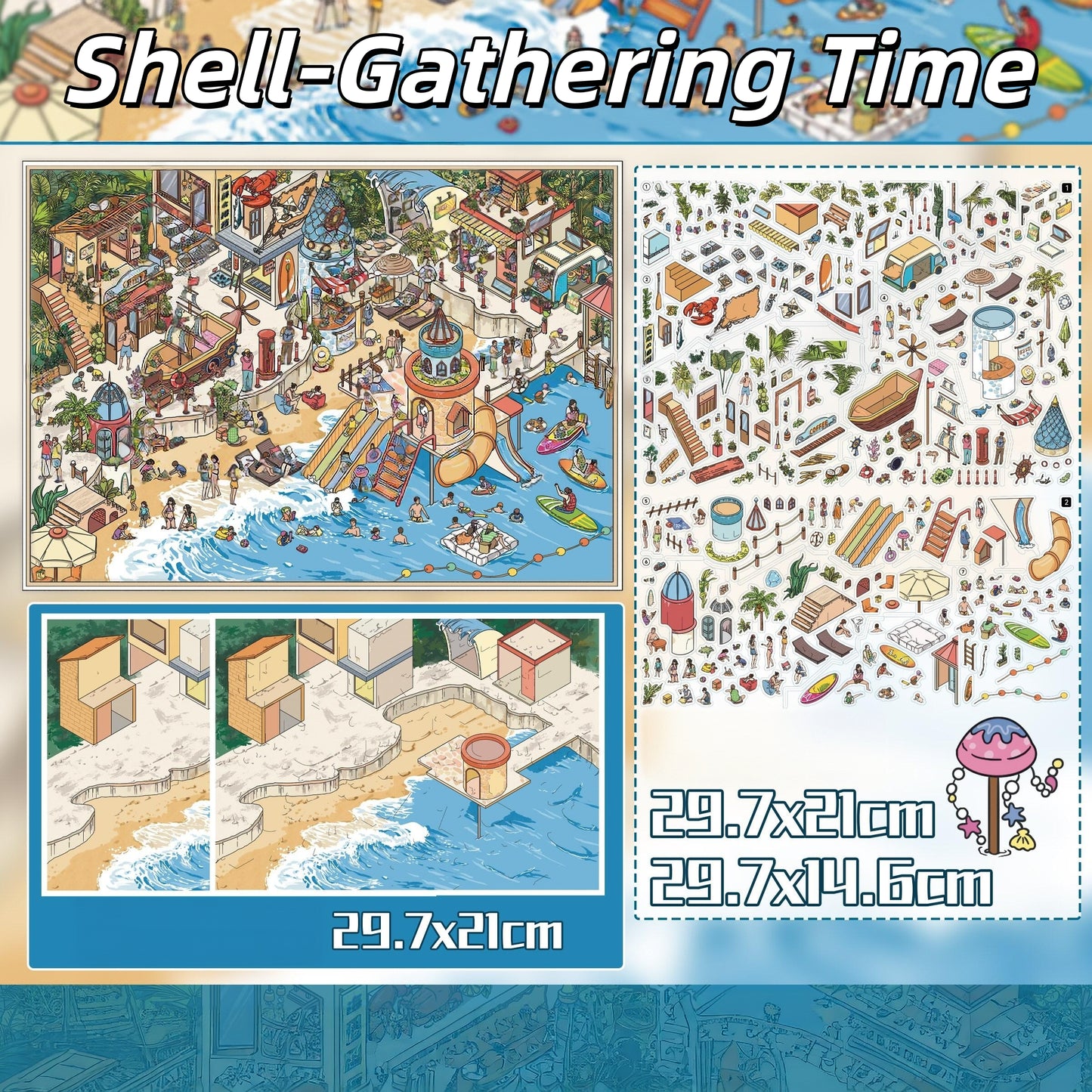 Island Hours 3D Sticker | 4 Cute Miniature Scenes