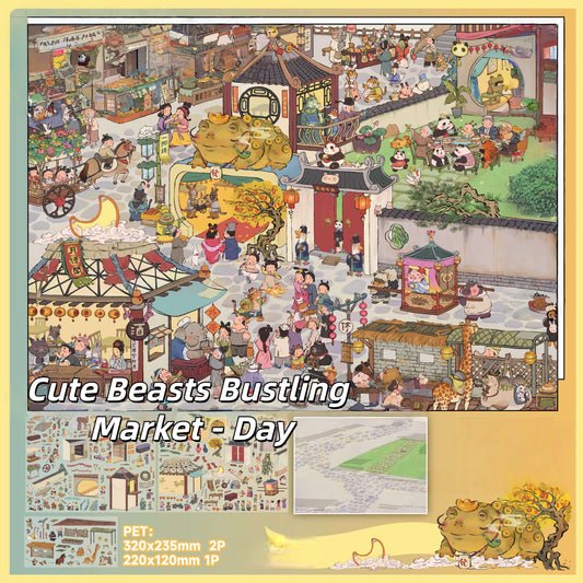 Cute Beasts 3D Sticker | 3 Cute Miniature Scenes
