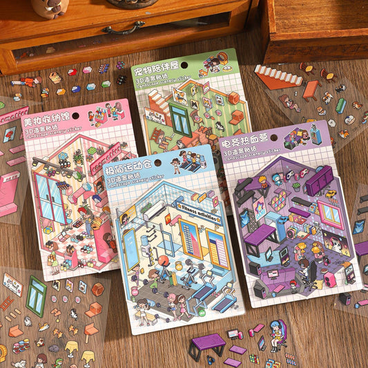 Leisure Daily 3D Sticker | 4 Cute Miniature Scenes