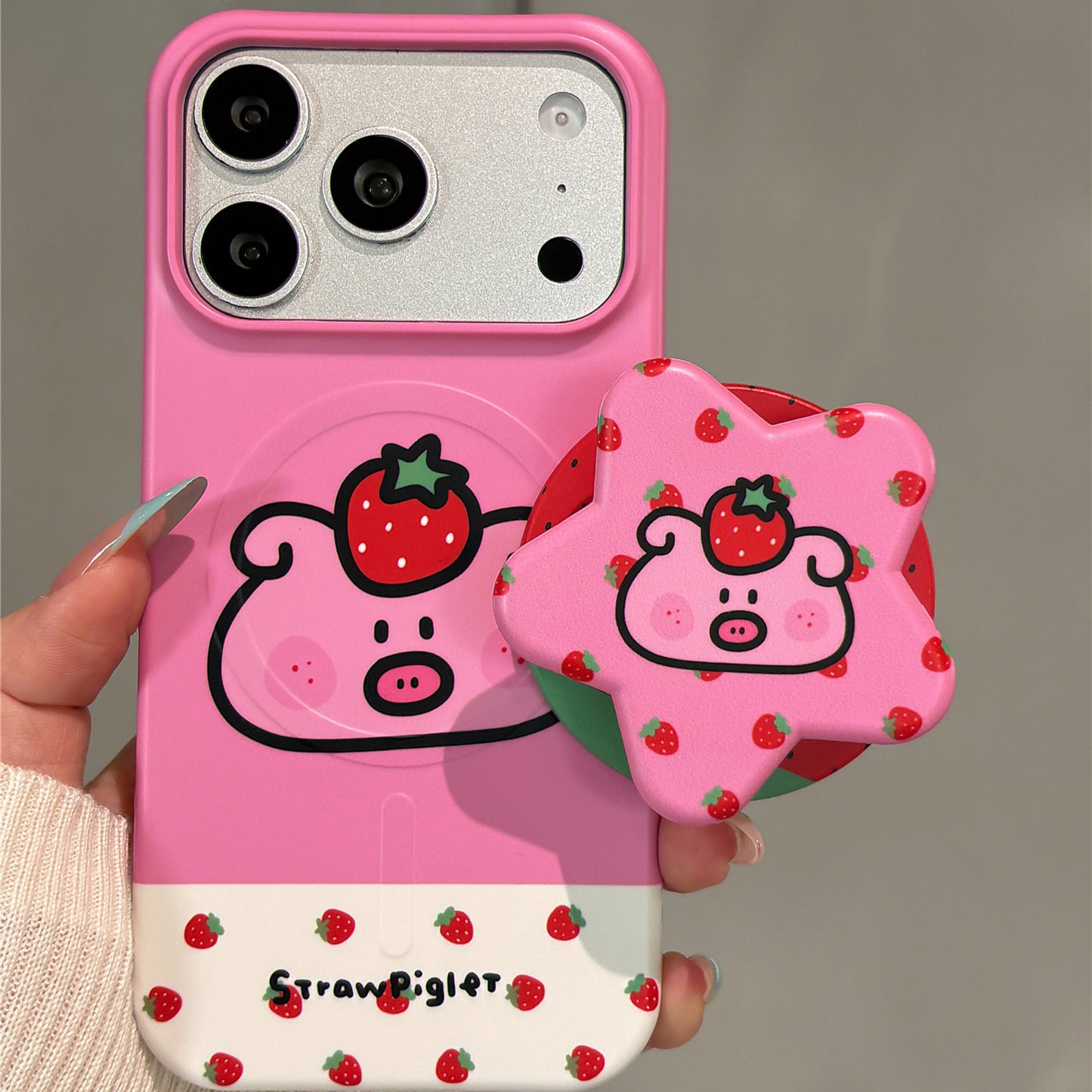 Strawberry Pig Magnetic Stand Acrylic Phone Case