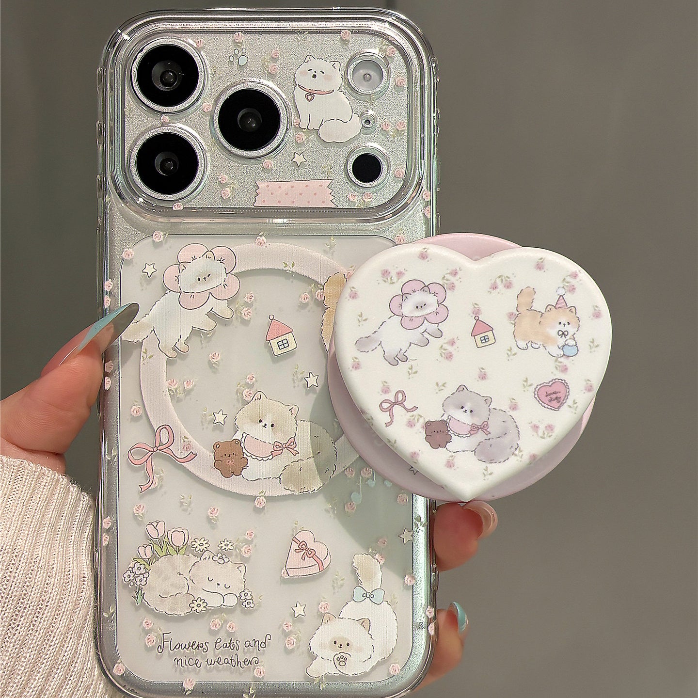 Flower Cat Magnetic Stand Acrylic Phone Case