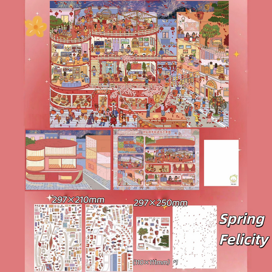 Four Seasons Street 3D Sticker | 4 Cute Miniature Scenes
