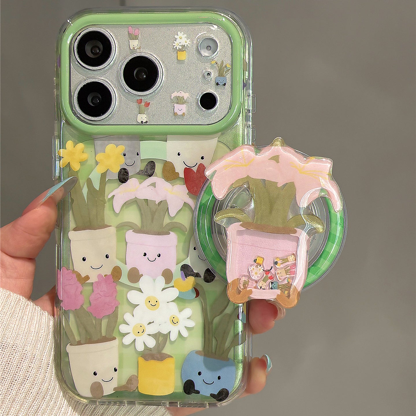Potted Plant Wobble Magnetic Stand Acrylic Phone Case