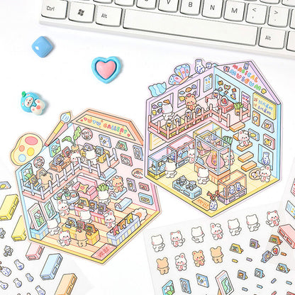 Tiny Exhibition 3D Sticker | 8 Cute Miniature Scenes