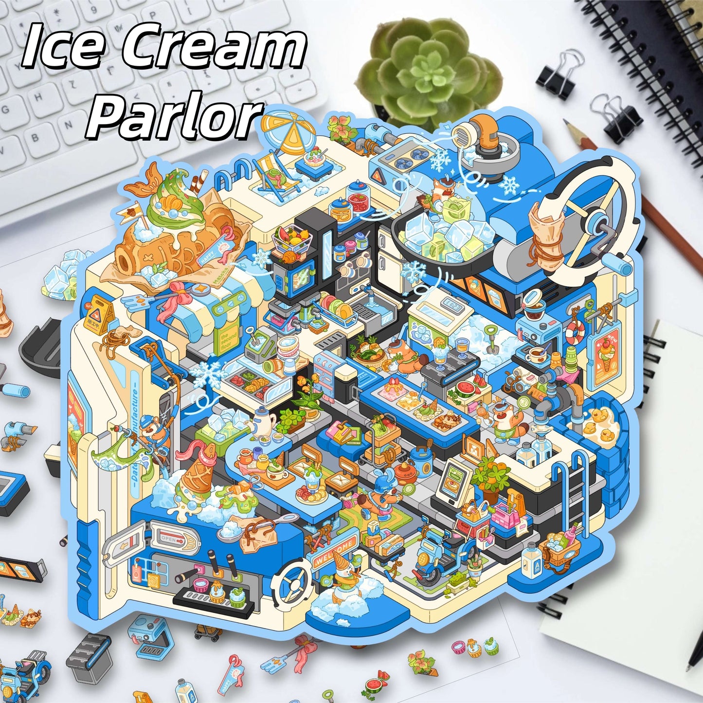 Squirrel‘s Little Shop 3D Sticker | 4 Cute Miniature Scenes
