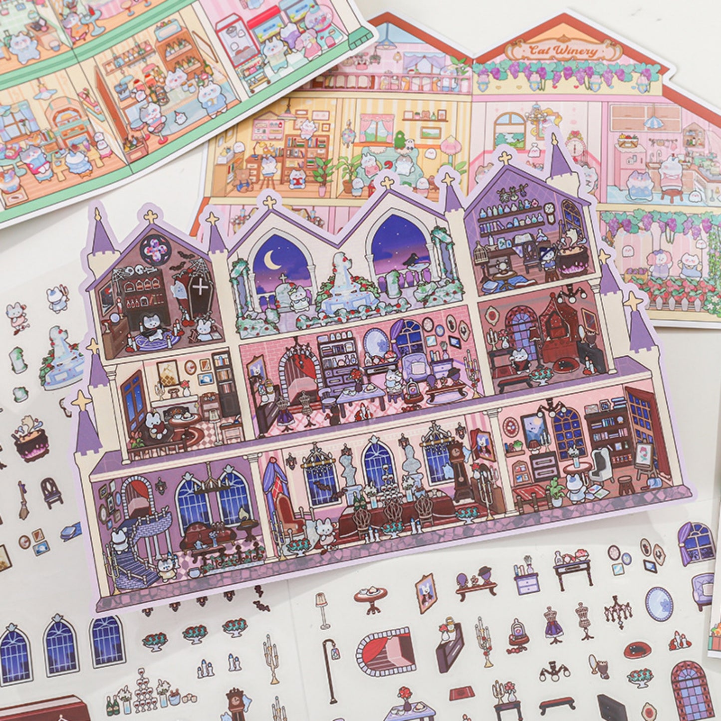 Fantasy Buildings 3D Sticker | 4 Cute Miniature Scenes