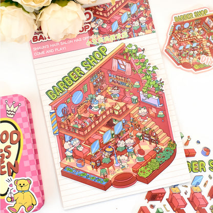 Paw's Shop 3D Sticker | 4 Cute Miniature Scenes