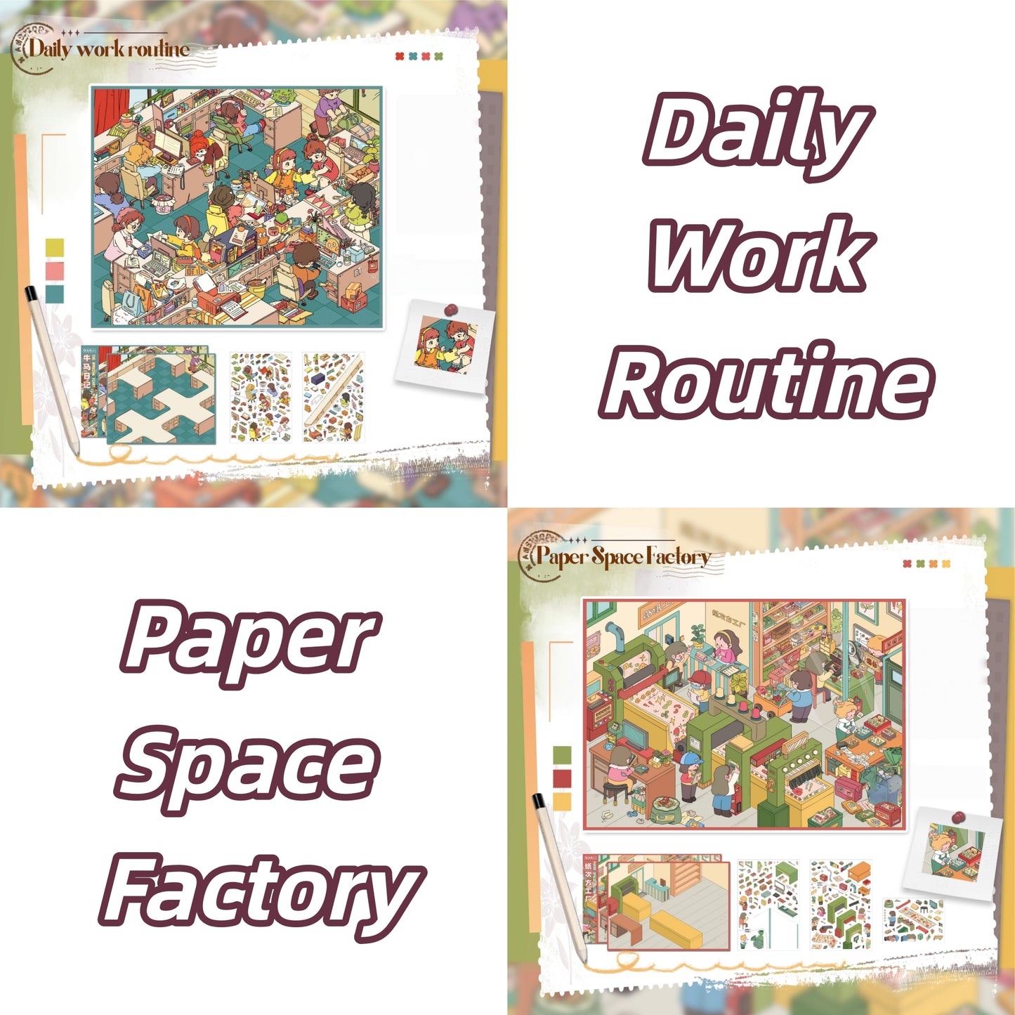 Working Daily Life 3D Sticker | 2 Cute Miniature Scenes