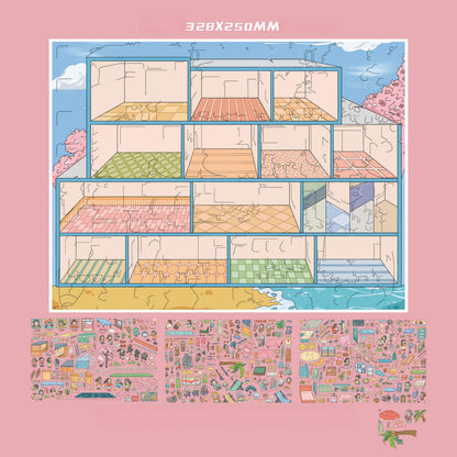 Grid Room 3D Sticker | 2 Cute Miniature Scenes