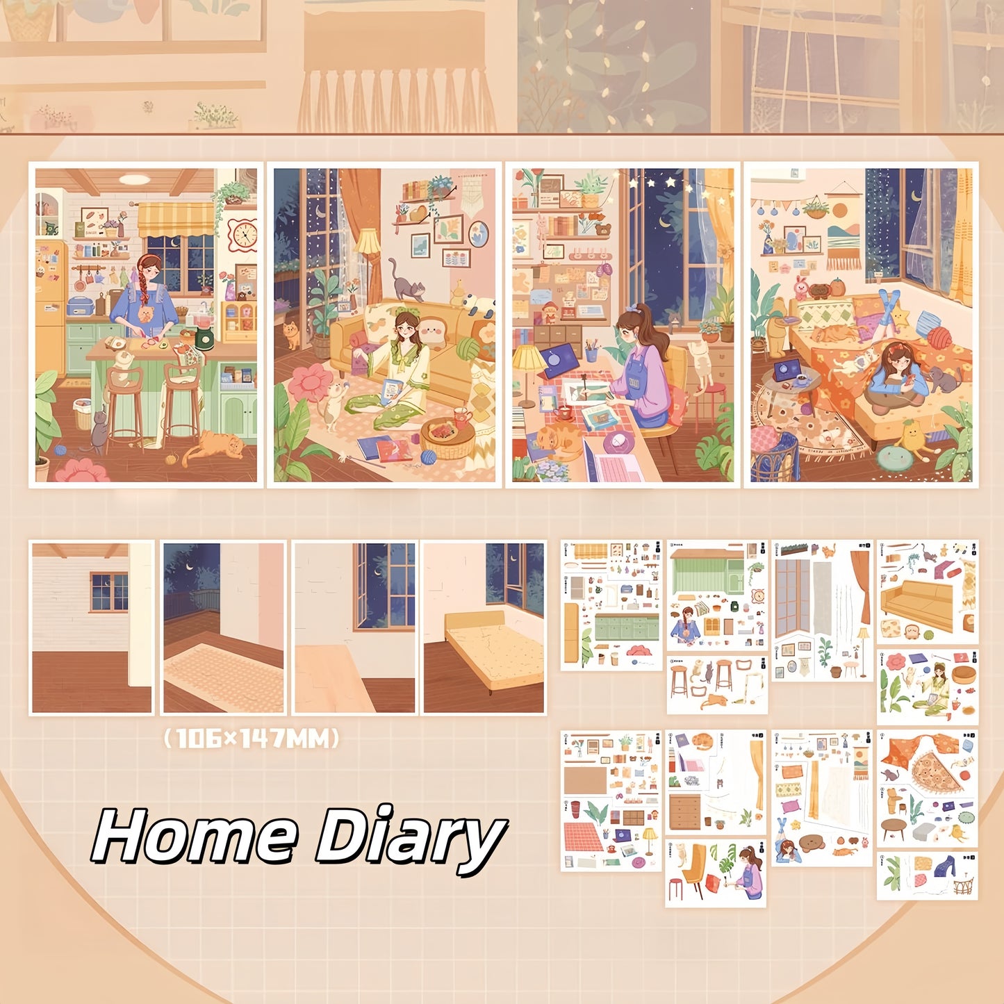 Home Diary 3D Sticker | 4 Cute Miniature Scenes