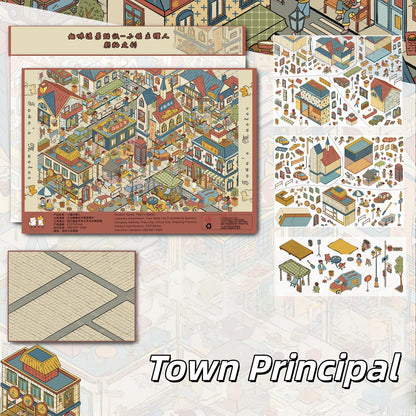 Town Street View 3D Sticker | 4 Cute Miniature Scenes