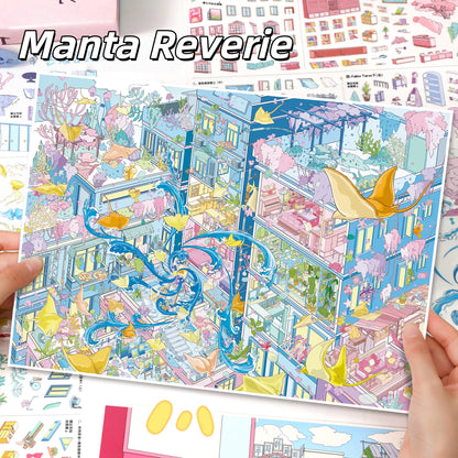 Floating Fantasies 3D Sticker | 2 Cute Miniature Scenes