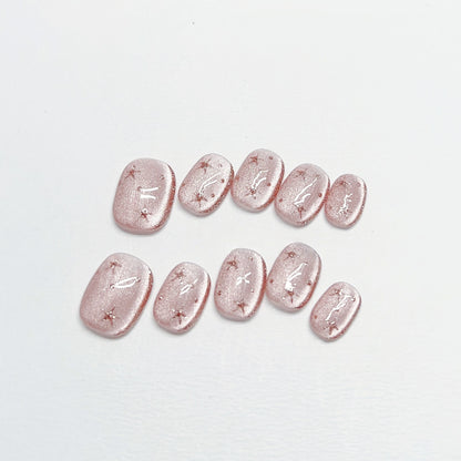 Pink Star Cat-eye Nail - Medium Square/Short Almond