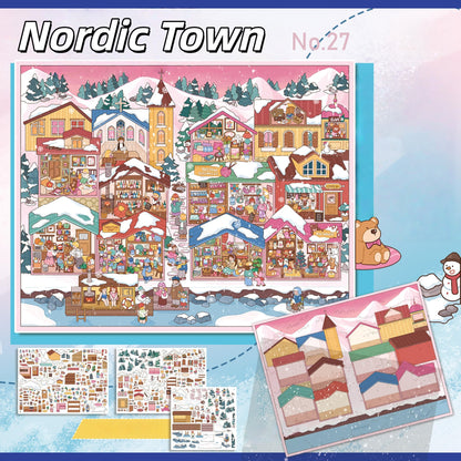 Four Towns 3D Sticker | 4 Cute Miniature Scenes