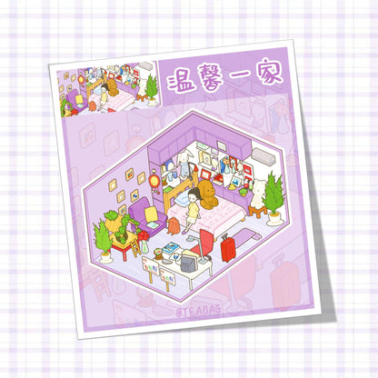 A Warm Family 3D Sticker | 5 Cute Miniature Scenes