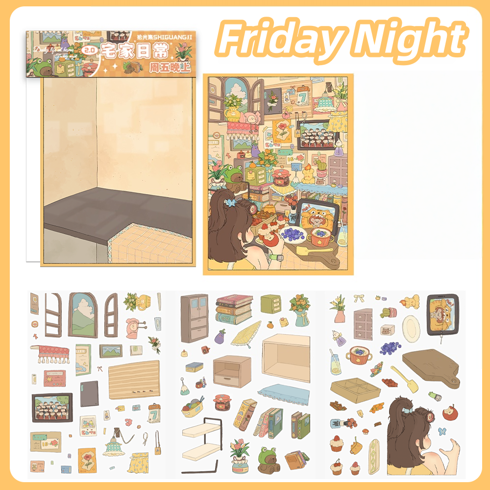 Cozy Home 3D Sticker | 2 Cute Miniature Scenes