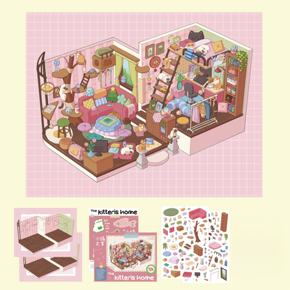 Cozy Town Corners 3D Sticker | 4 Cute Miniature Scenes