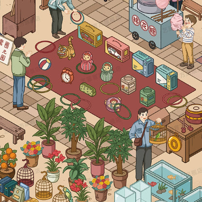 Nostalgic Market 3D Sticker | 2 Cute Miniature Scenes