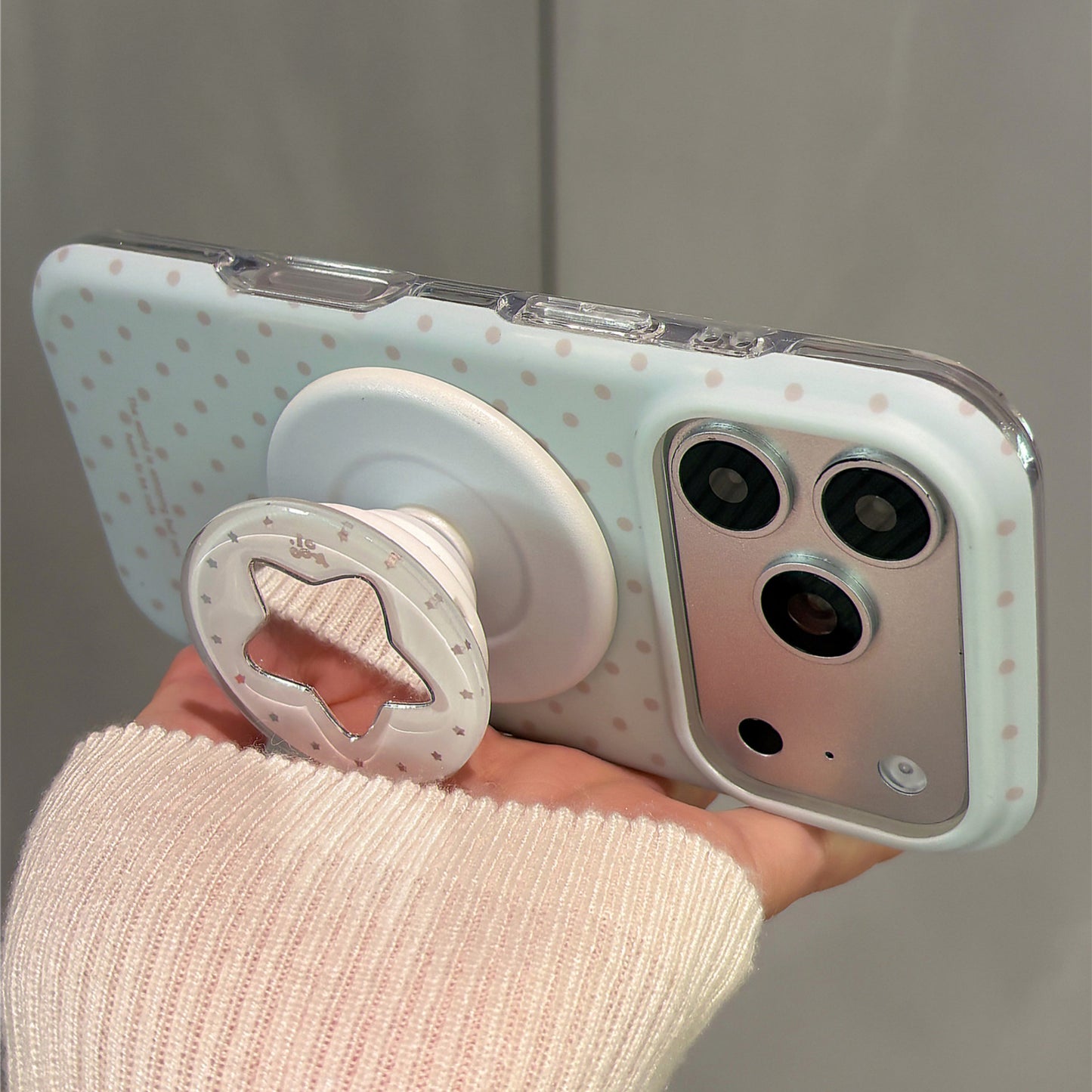 Mint Green Polka Dots Star Magnetic Stand Acrylic Phone Case