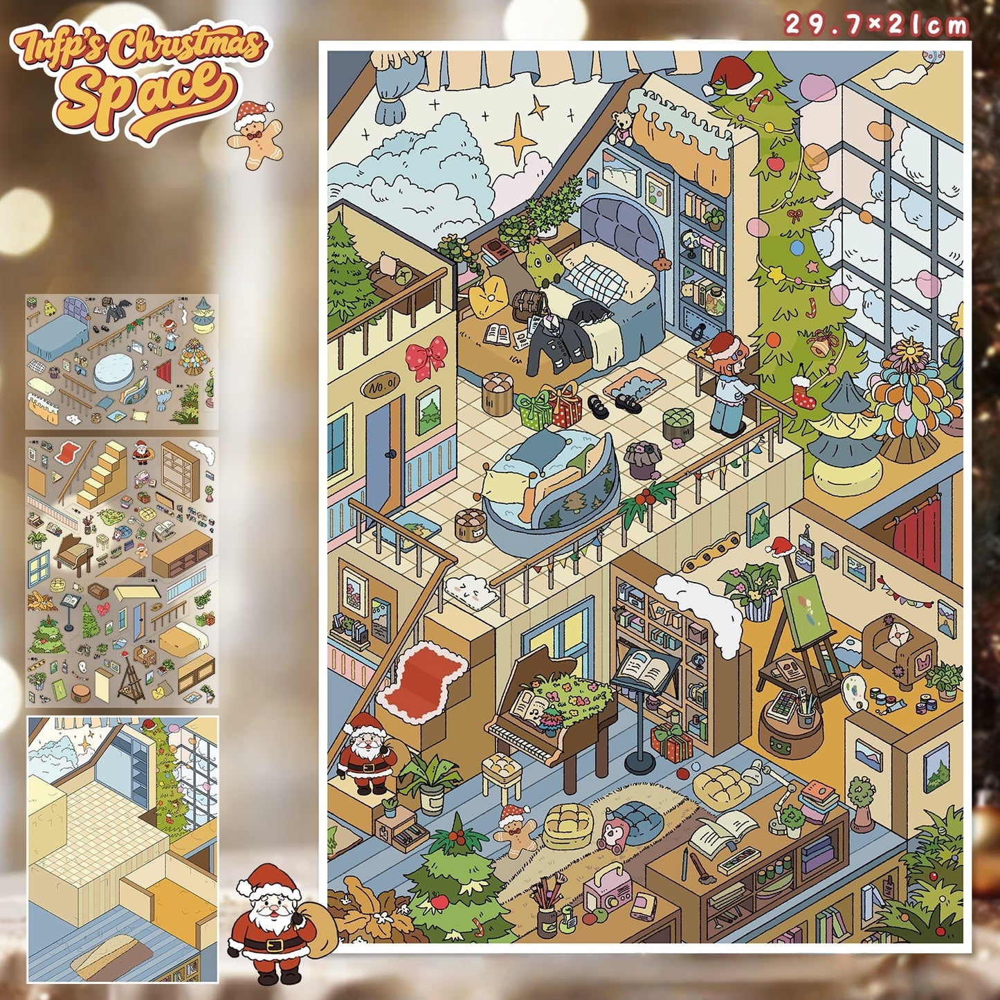 Merry Christmas 3D Sticker | 4 Cute Miniature Scenes