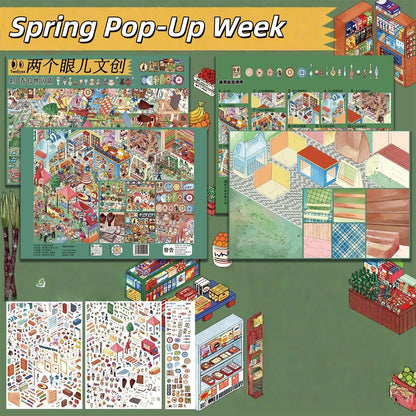 Spring Fling 3D Sticker | 2 Cute Miniature Scenes