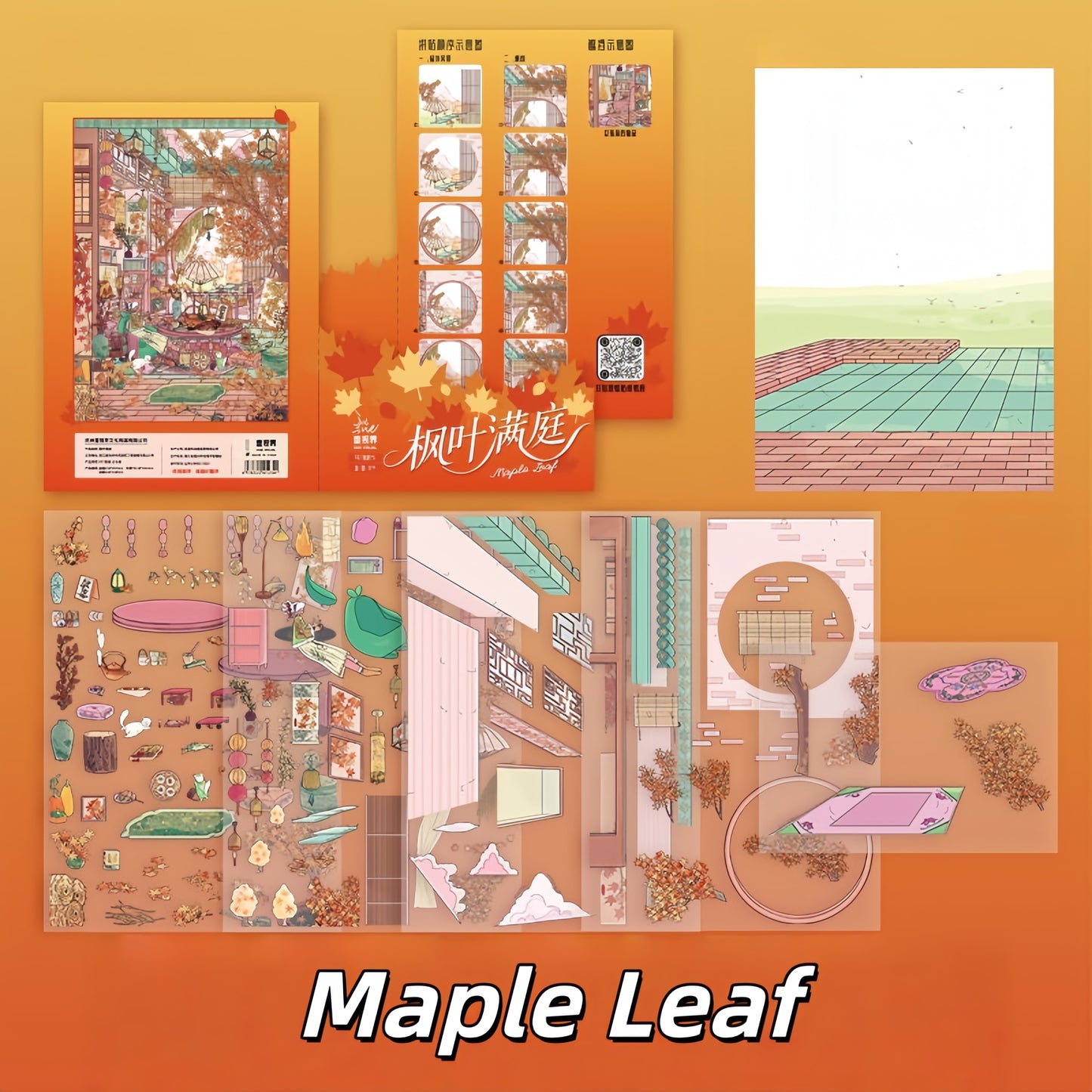 Maple & Cherry House 3D Sticker | 2 Cute Miniature Scenes