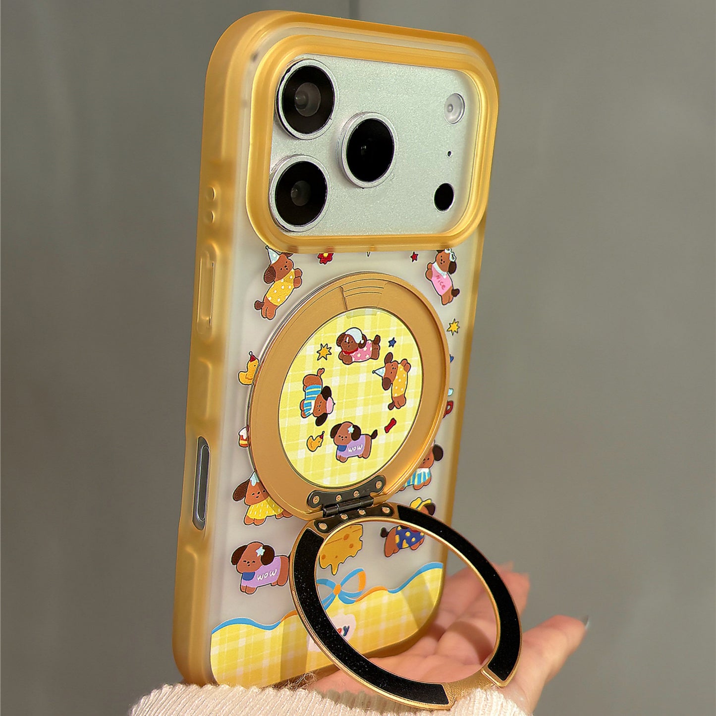 Plaid Cheese Puppy Stand Acrylic Phone Case