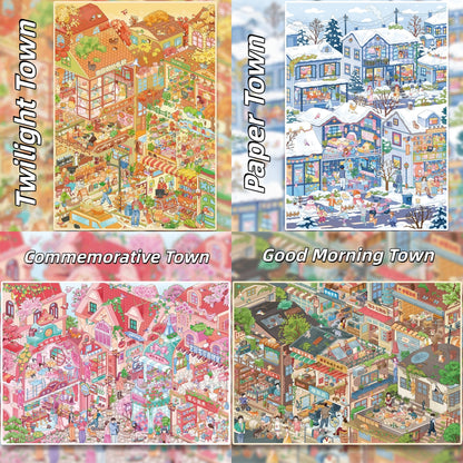 Town Street View 3D Sticker | 4 Cute Miniature Scenes