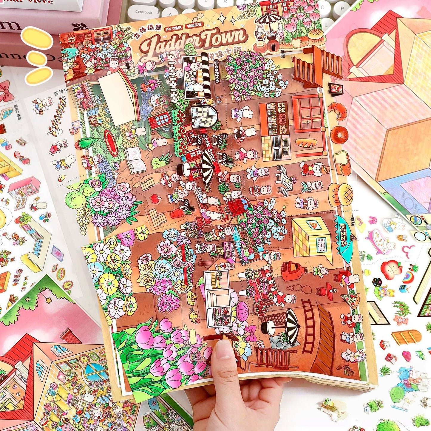Rabbit Town 3D Sticker | 2 Cute Miniature Scenes
