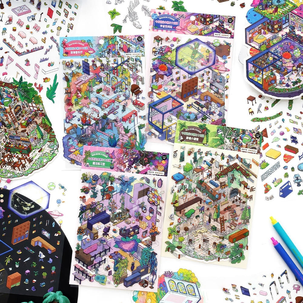 Curious Realms 3D Sticker | 4 Cute Miniature Scenes