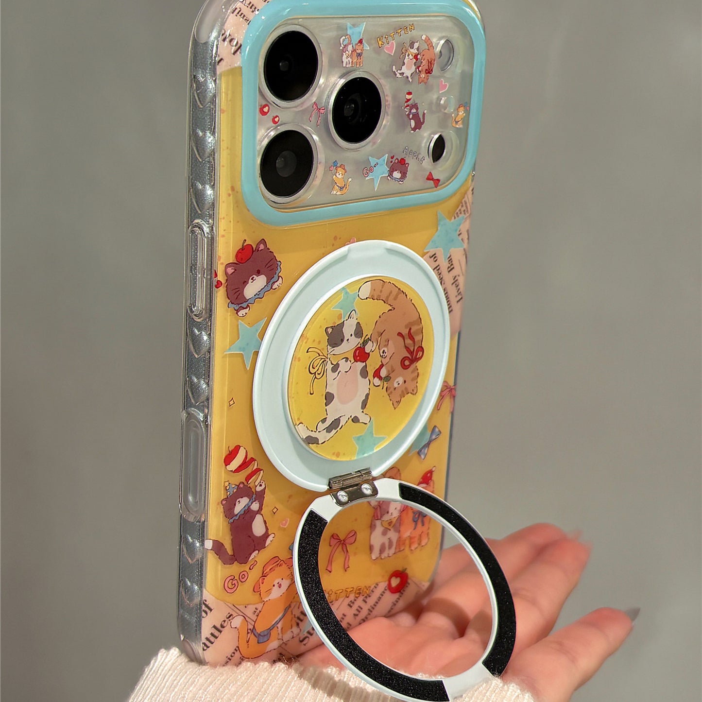 Cartoon Newspaper Kitten Magnetic Stand Acrylic Phone Case